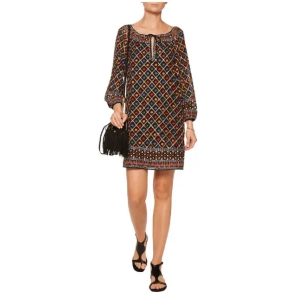 Alice + Olivia Gillian Embroidered Silk Shift Dress Size Large